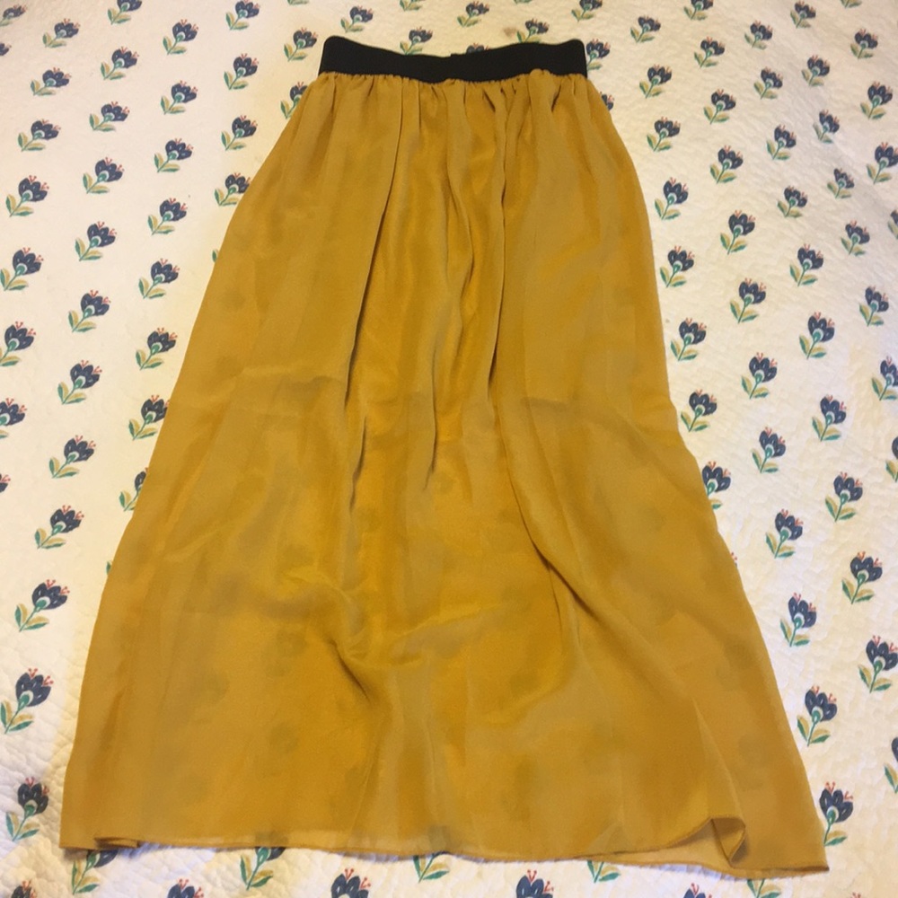Cute sheer mustard colored skirt.